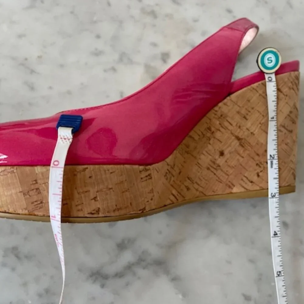 STUART WEITZMAN Jenny Fuchsia Peep Toe Sling Back Cork Wedge 6M
